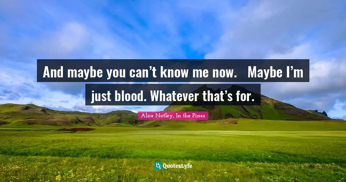 And maybe you can’t know me now.   Maybe I’m just blood. Whatever that’s for.