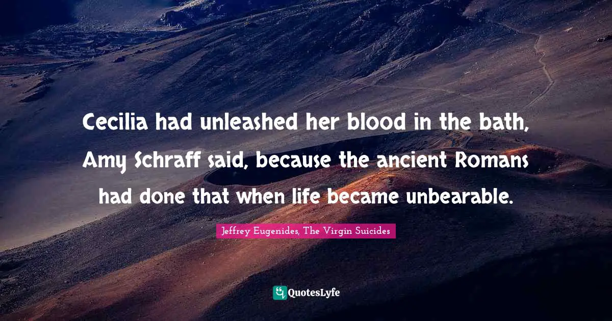Cecilia had unleashed her blood in the bath, Amy Schraff said, because the ancient Romans had done that when life became unbearable.