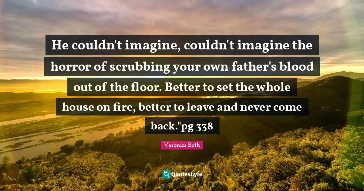He couldn't imagine, couldn't imagine the horror of scrubbing your own father's blood out of the floor. Better to set the whole house on fire, better to leave and never come back."pg 338