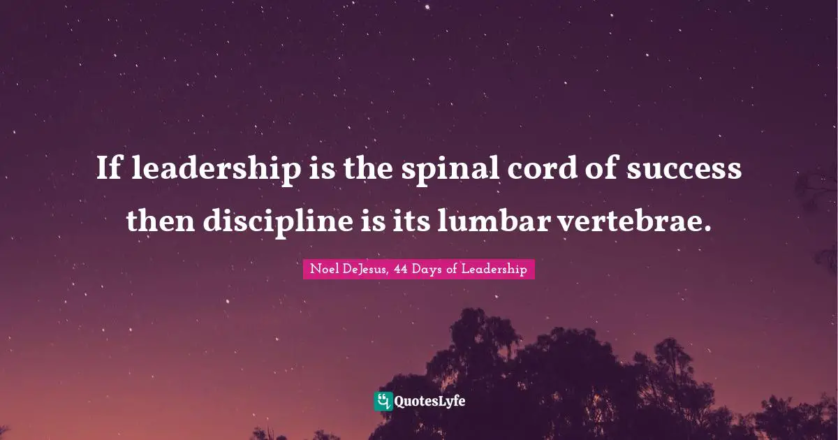 If leadership is the spinal cord of success then discipline is its lumbar vertebrae.