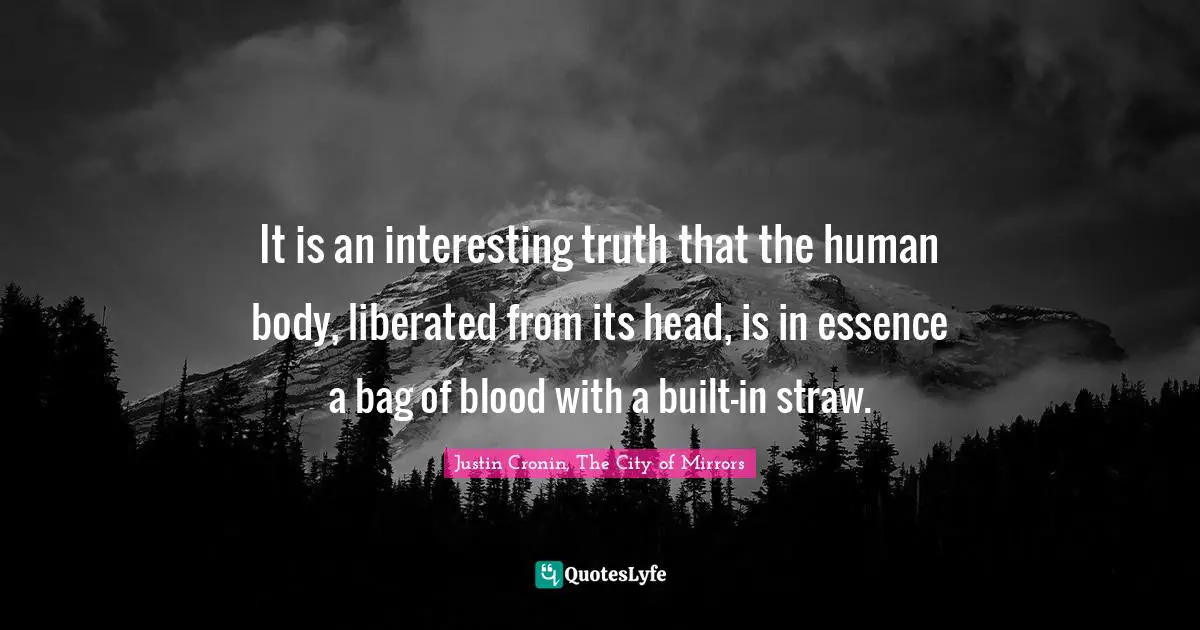 It is an interesting truth that the human body, liberated from its head, is in essence a bag of blood with a built-in straw.