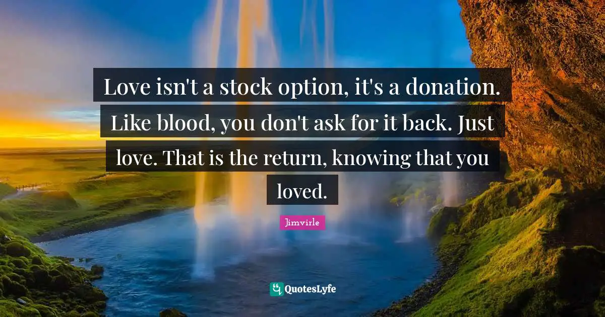 Love isn't a stock option, it's a donation. Like blood, you don't ask for it back. Just love. That is the return, knowing that you loved.