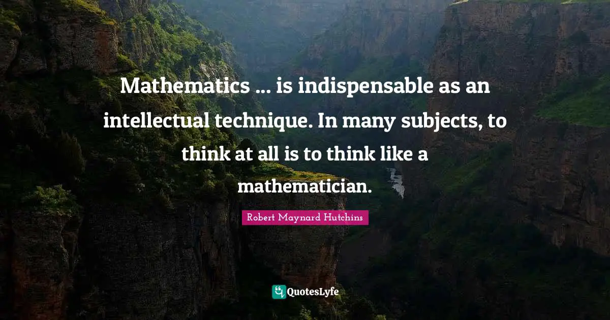 Mathematics ... is indispensable as an intellectual technique. In many subjects, to think at all is to think like a mathematician.