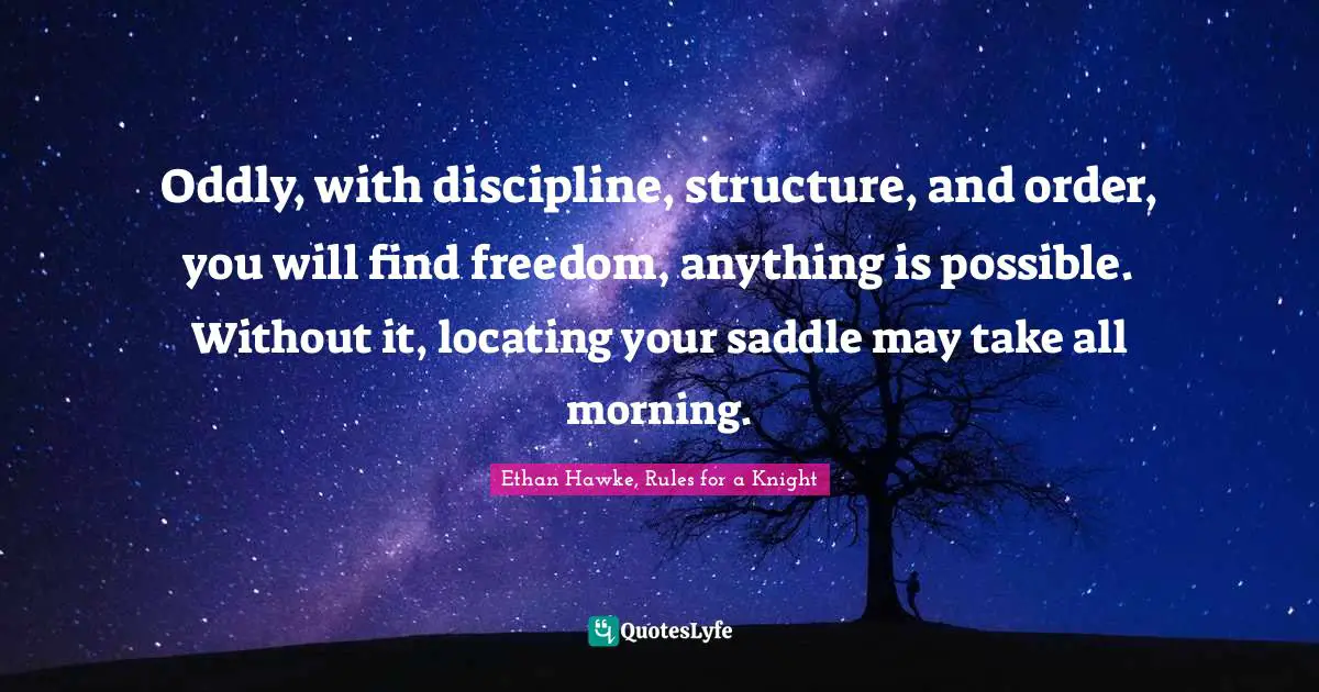 Oddly, with discipline, structure, and order, you will find freedom, anything is possible. Without it, locating your saddle may take all morning.