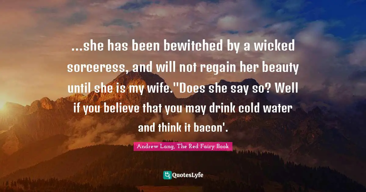 ...she has been bewitched by a wicked sorceress, and will not regain her beauty until she is my wife.''Does she say so? Well if you believe that you may drink cold water and think it bacon'.