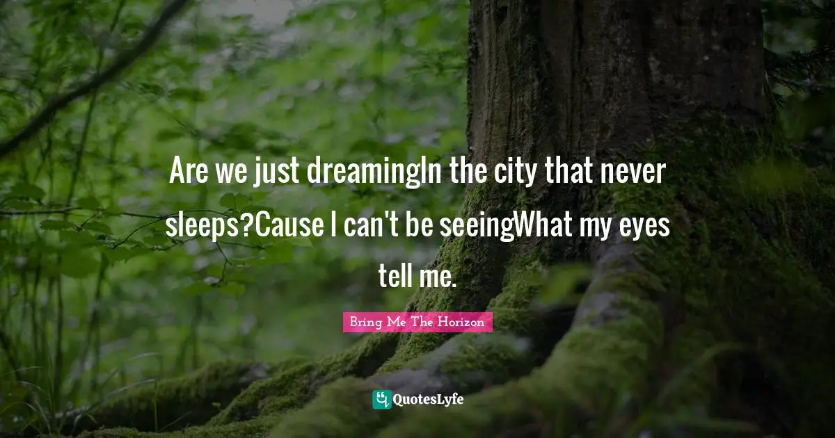 Are we just dreamingIn the city that never sleeps?Cause I can't be seeingWhat my eyes tell me.