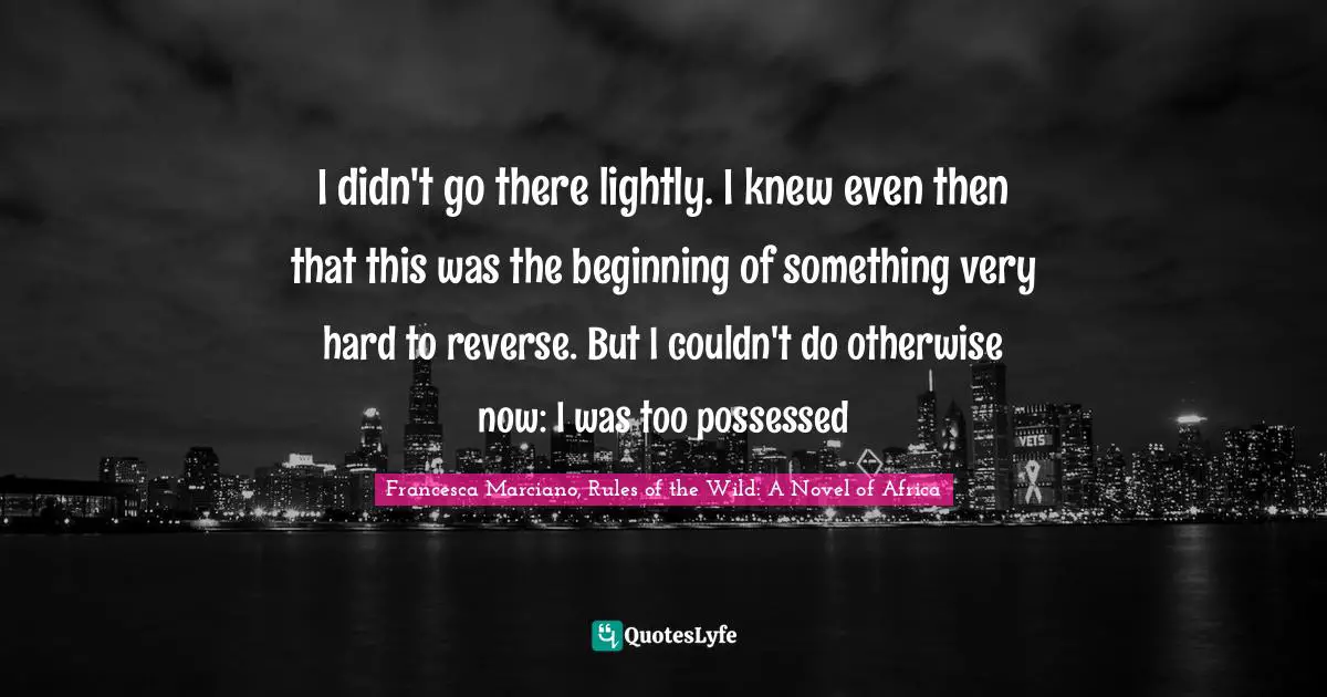 I didn't go there lightly. I knew even then that this was the beginning of something very hard to reverse. But I couldn't do otherwise now: I was too possessed