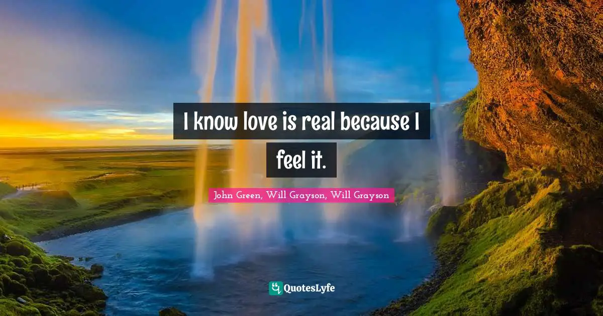 John Green, Will Grayson, Will Grayson Quotes: "I know love is real because I feel it."