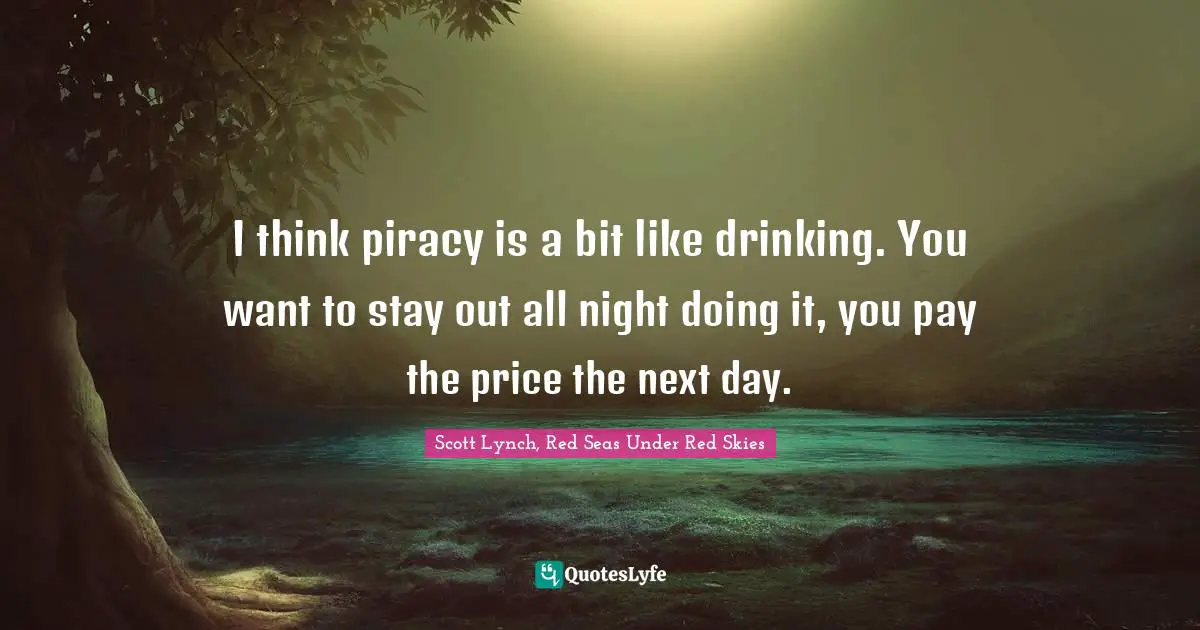 I think piracy is a bit like drinking. You want to stay out all night doing it, you pay the price the next day.