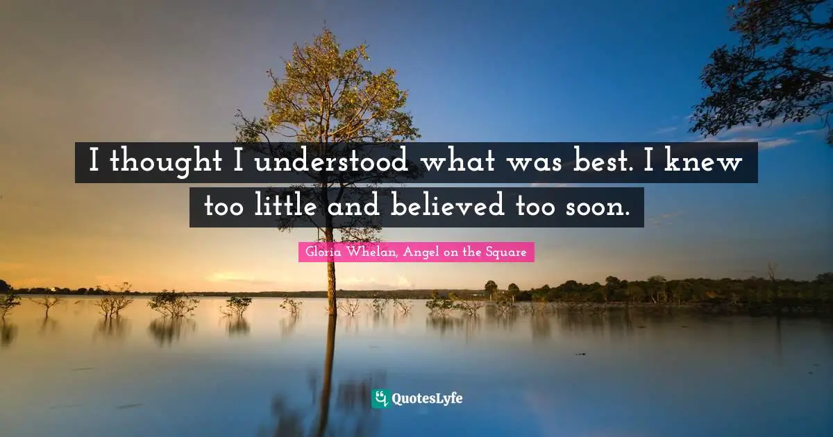 I thought I understood what was best. I knew too little and believed too soon.