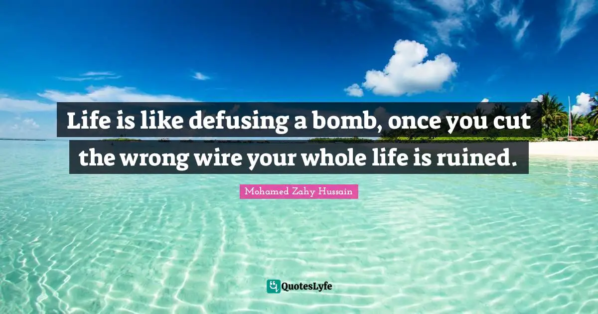 Life is like defusing a bomb, once you cut the wrong wire your whole life is ruined.