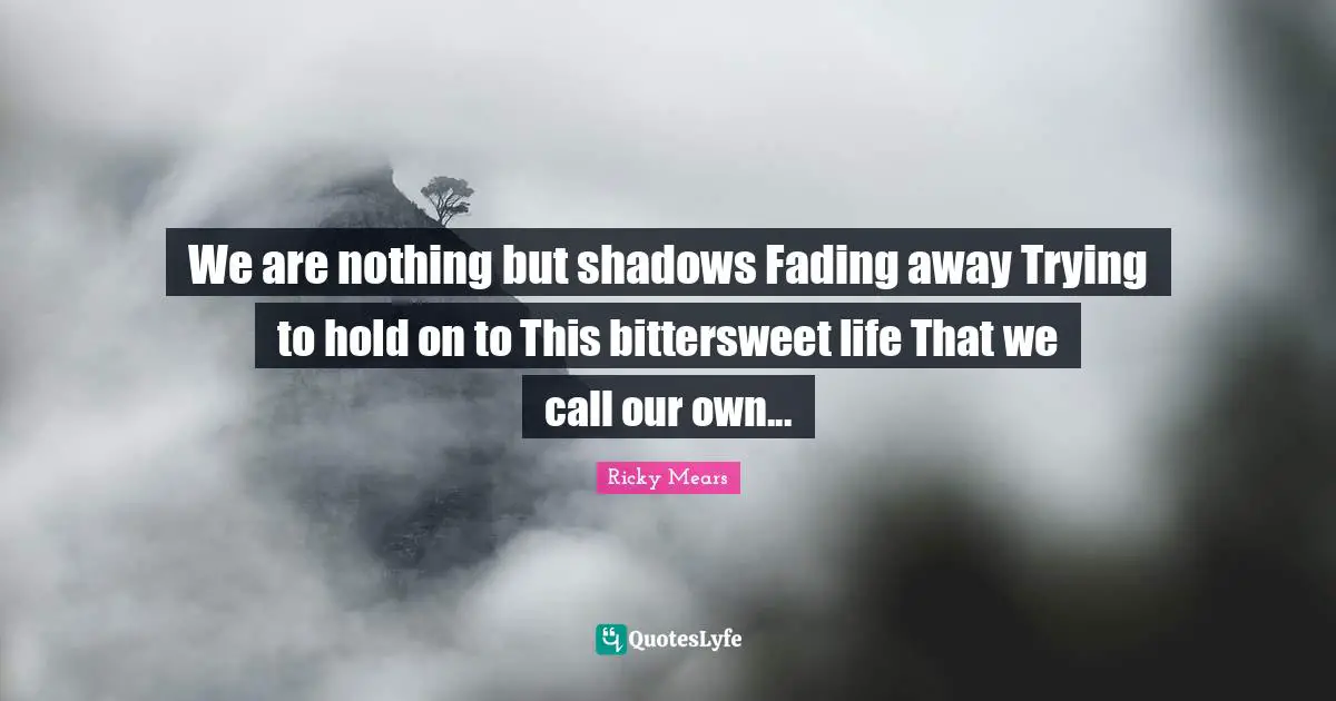 Bittersweet Quotes: "We are nothing but shadows Fading away Trying to hold on to This bittersweet life That we call our own..."
