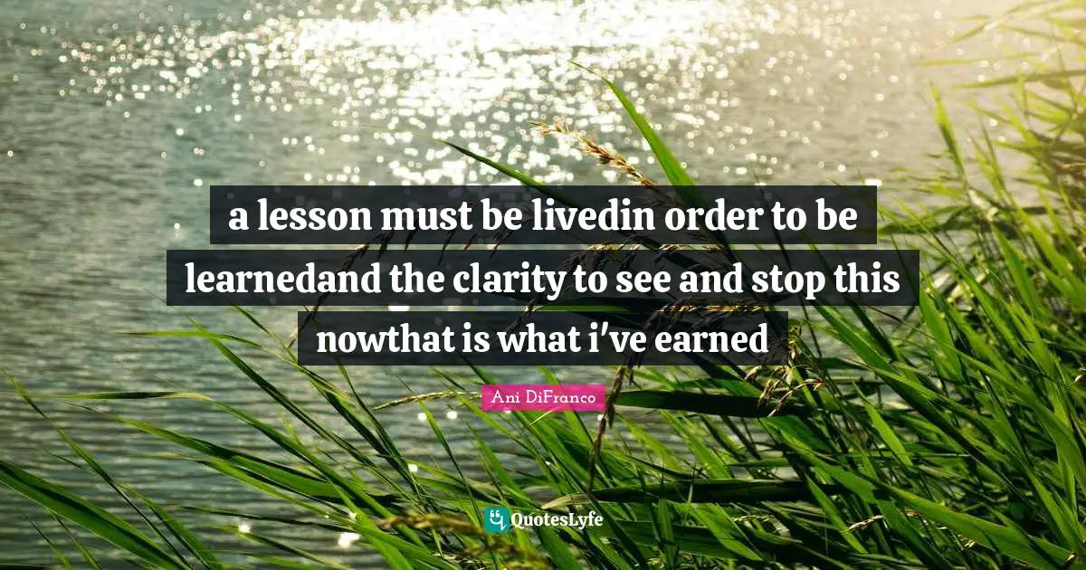 a lesson must be livedin order to be learnedand the clarity to see and stop this nowthat is what i've earned