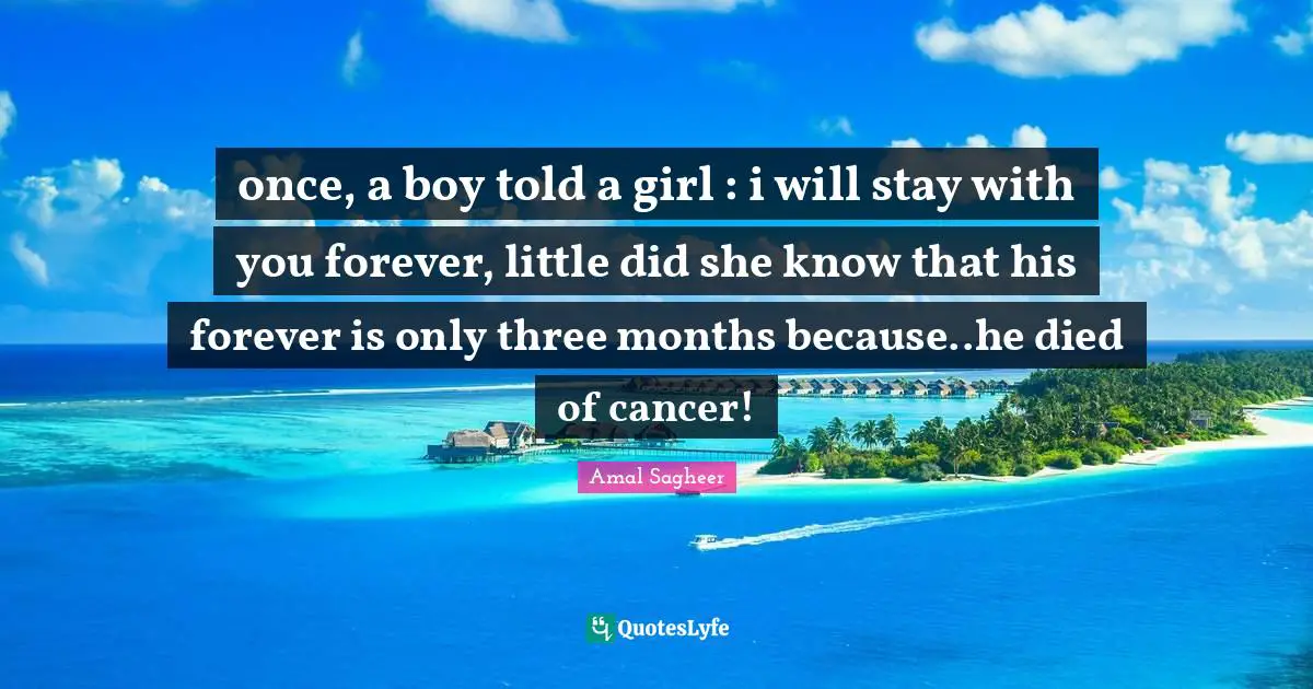 once, a boy told a girl : i will stay with you forever, little did she know that his forever is only three months because..he died of cancer!