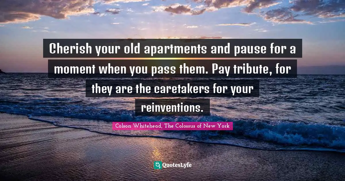 Cherish your old apartments and pause for a moment when you pass them. Pay tribute, for they are the caretakers for your reinventions.