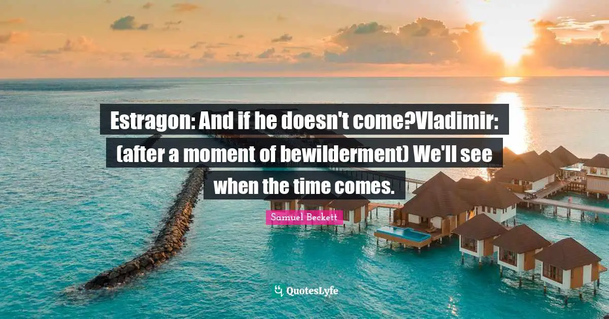 Estragon: And if he doesn't come?Vladimir: (after a moment of bewilderment) We'll see when the time comes.