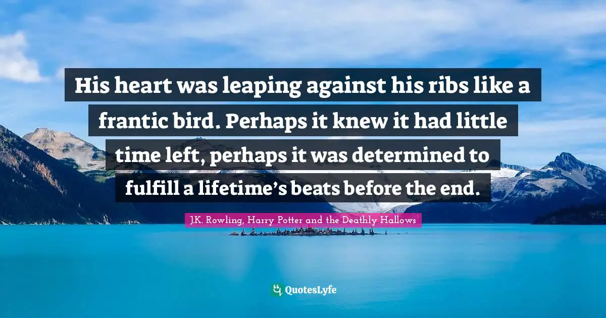 His heart was leaping against his ribs like a frantic bird. Perhaps it knew it had little time left, perhaps it was determined to fulfill a lifetime’s beats before the end.