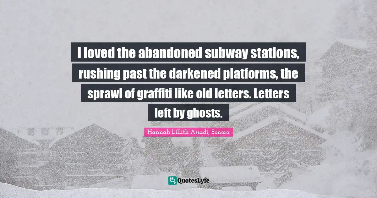 I loved the abandoned subway stations, rushing past the darkened platforms, the sprawl of graffiti like old letters. Letters left by ghosts.