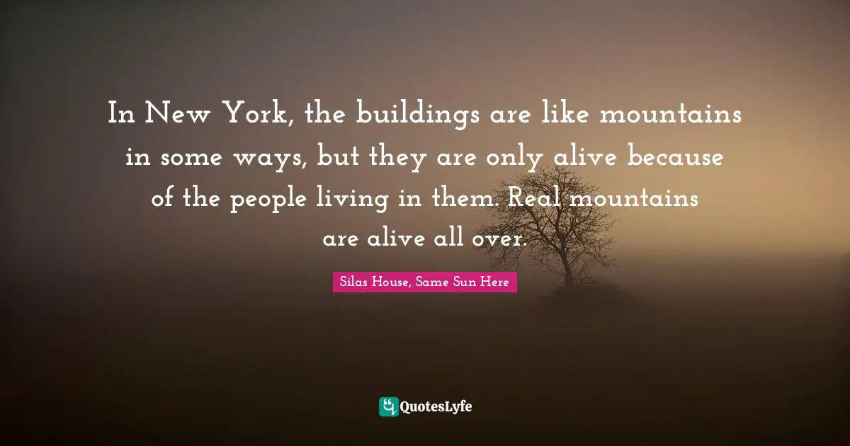 In New York, the buildings are like mountains in some ways, but they are only alive because of the people living in them. Real mountains are alive all over.