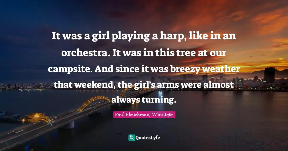 It was a girl playing a harp, like in an orchestra. It was in this tree at our campsite. And since it was breezy weather that weekend, the girl's arms were almost always turning.