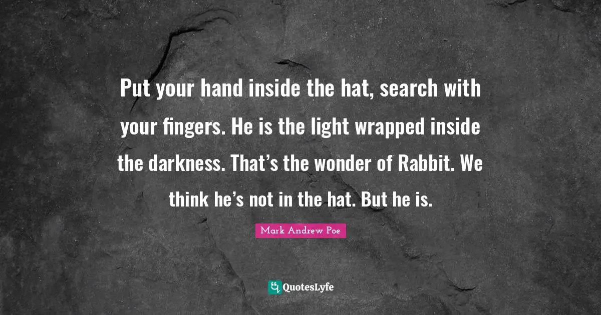 Put your hand inside the hat, search with your fingers. He is the light wrapped inside the darkness. That’s the wonder of Rabbit. We think he’s not in the hat. But he is.