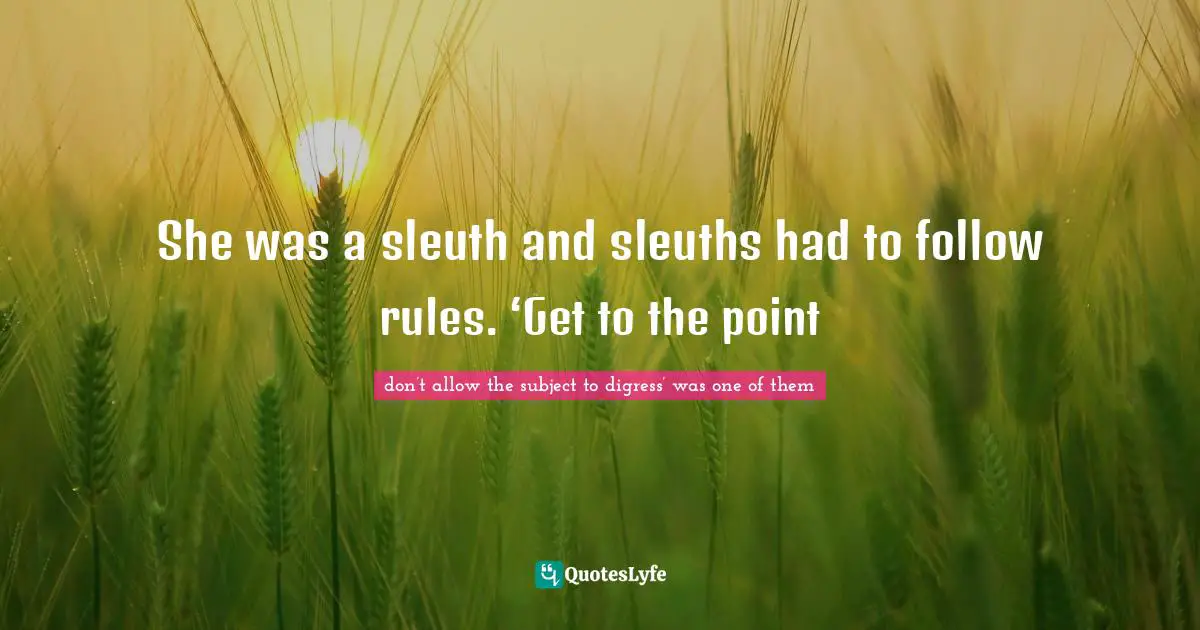 She was a sleuth and sleuths had to follow rules. ‘Get to the point