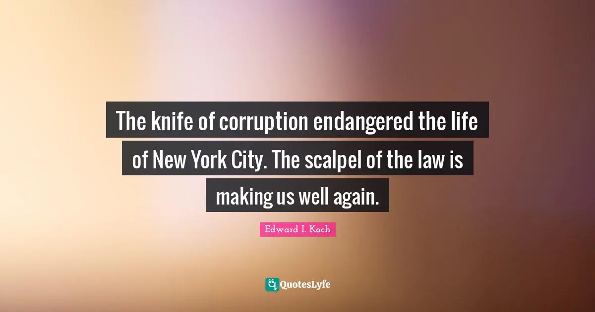 The knife of corruption endangered the life of New York City. The scalpel of the law is making us well again.