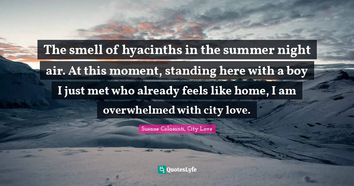 The smell of hyacinths in the summer night air. At this moment, standing here with a boy I just met who already feels like home, I am overwhelmed with city love.