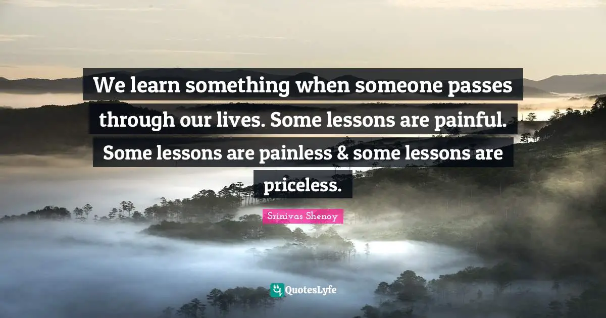 We learn something when someone passes through our lives. Some lessons are painful. Some lessons are painless & some lessons are priceless.