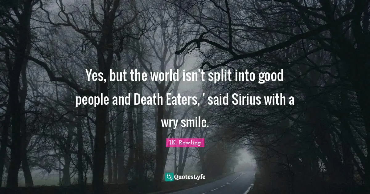 Yes, but the world isn't split into good people and Death Eaters, ' said Sirius with a wry smile.