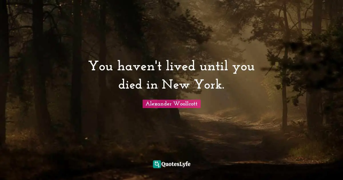 You haven't lived until you died in New York.