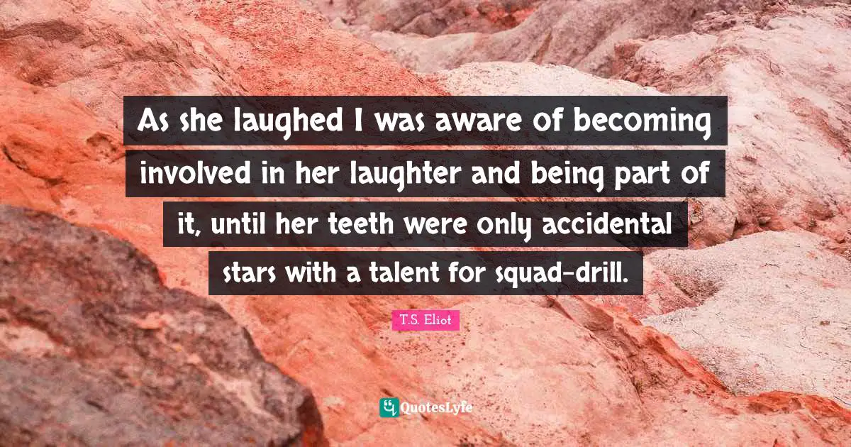 As she laughed I was aware of becoming involved in her laughter and being part of it, until her teeth were only accidental stars with a talent for squad-drill.