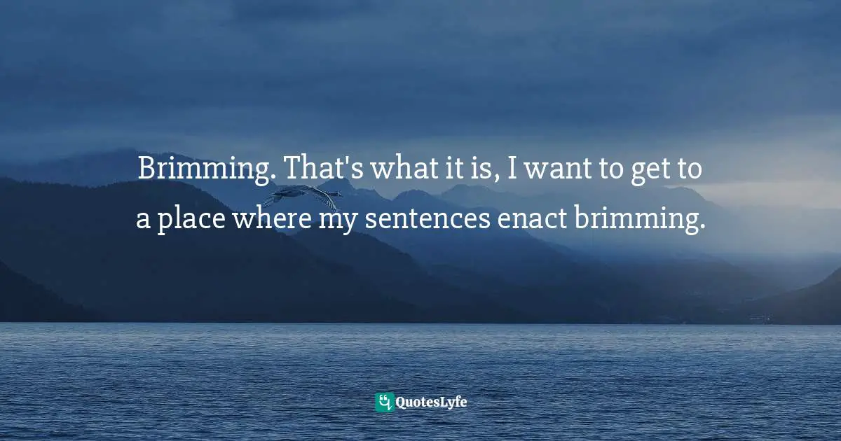 Brimming. That's what it is, I want to get to a place where my sentences enact brimming.