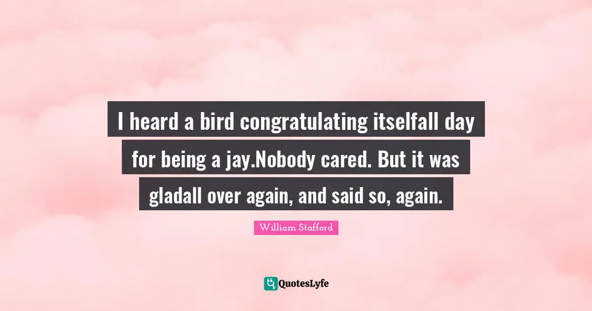 I heard a bird congratulating itselfall day for being a jay.Nobody cared. But it was gladall over again, and said so, again.