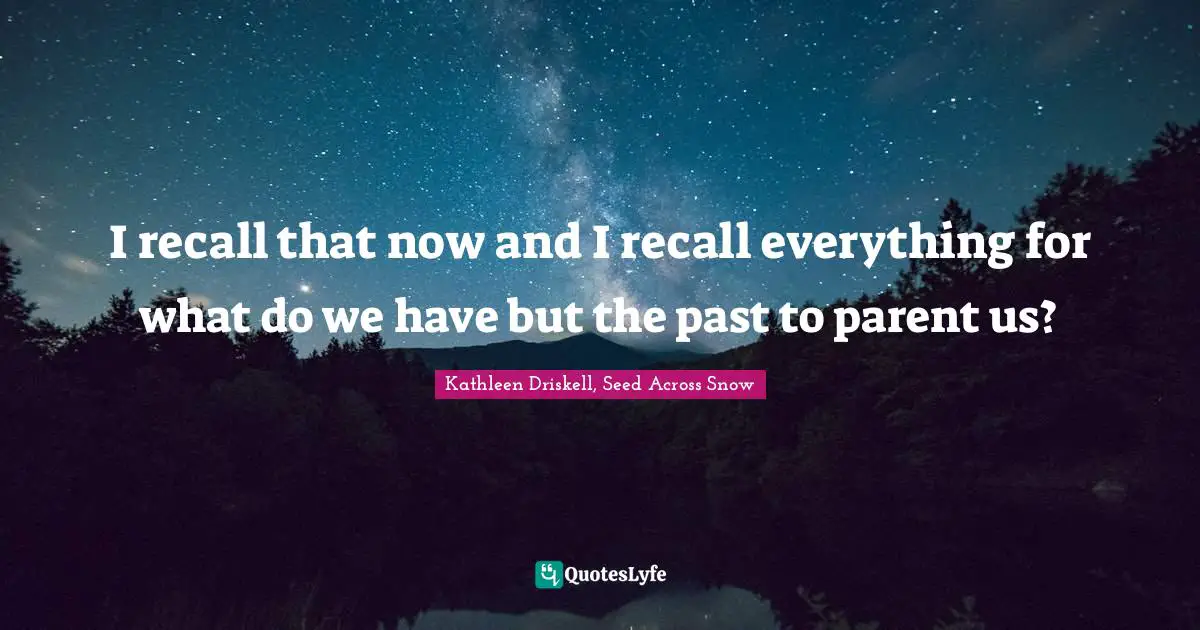 I recall that now and I recall everything for what do we have but the past to parent us?