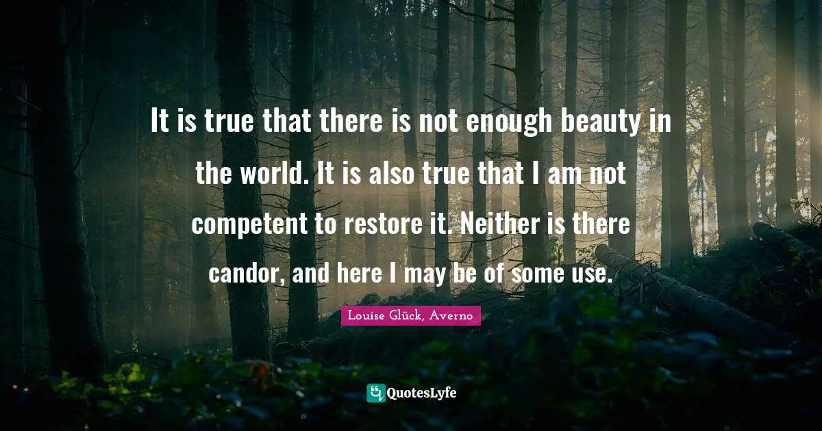 It is true that there is not enough beauty in the world. It is also true that I am not competent to restore it. Neither is there candor, and here I may be of some use.