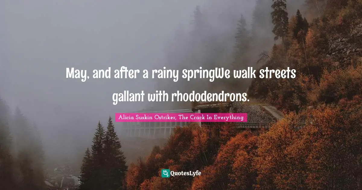 May, and after a rainy springWe walk streets gallant with rhododendrons.