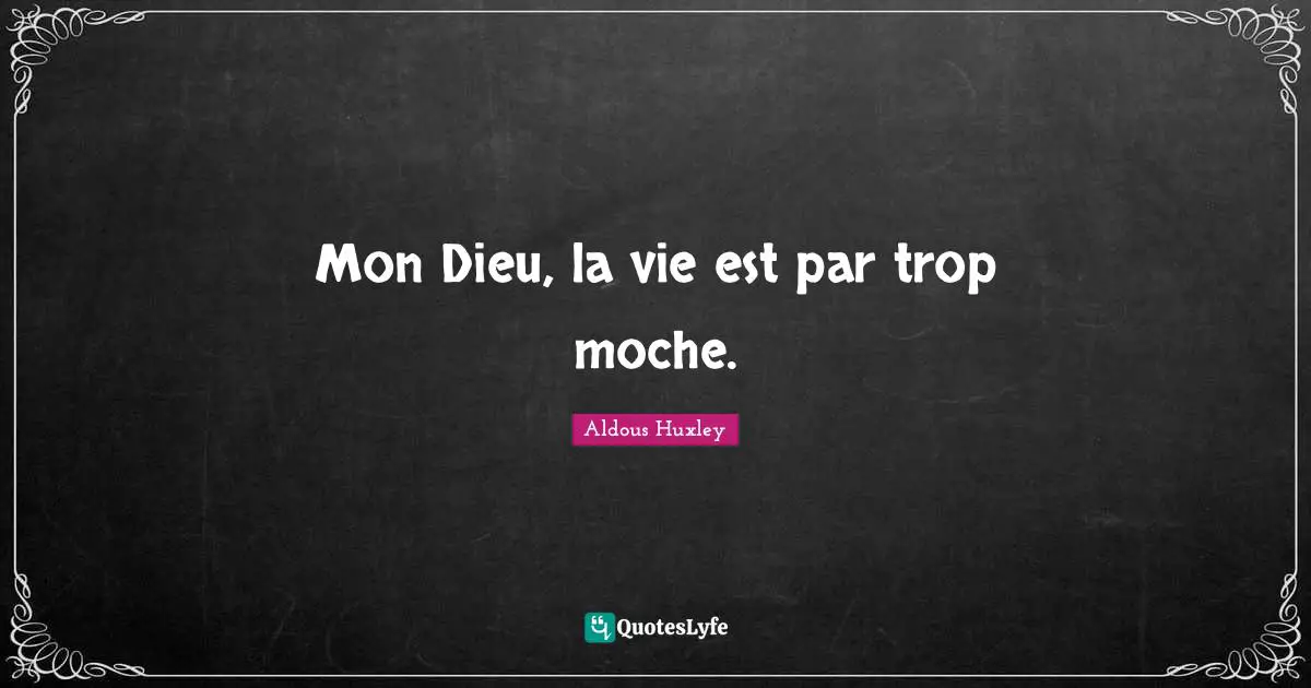 Mon Dieu, la vie est par trop moche.