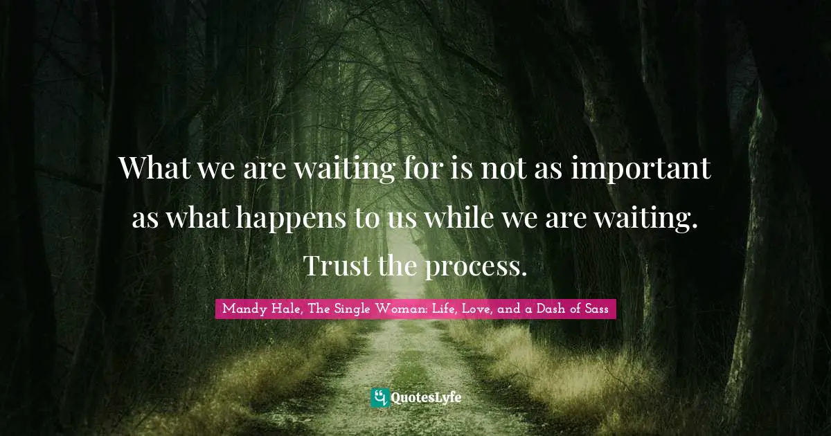 Mandy Hale, The Single Woman: Life, Love, and a Dash of Sass Quotes: What we are waiting for is not as important as what happens to us while we are waiting. Trust the process.