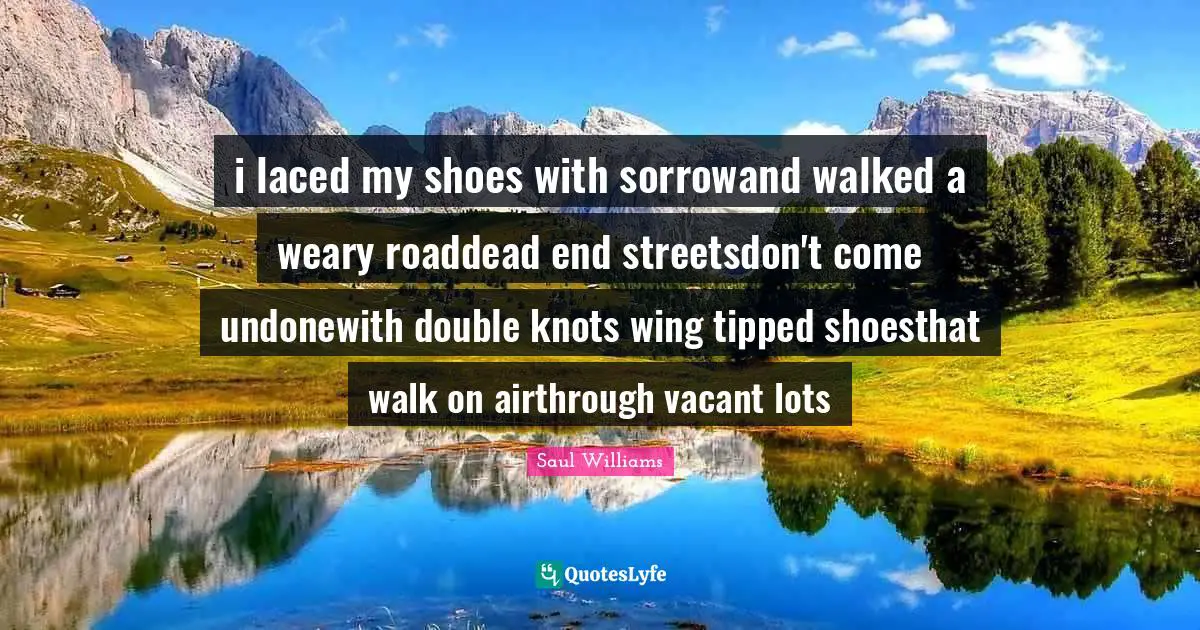 i laced my shoes with sorrowand walked a weary roaddead end streetsdon't come undonewith double knots wing tipped shoesthat walk on airthrough vacant lots