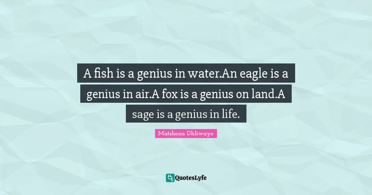A fish is a genius in water.An eagle is a genius in air.A fox is a genius on land.A sage is a genius in life.