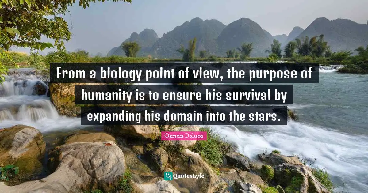 From a biology point of view, the purpose of humanity is to ensure his survival by expanding his domain into the stars.