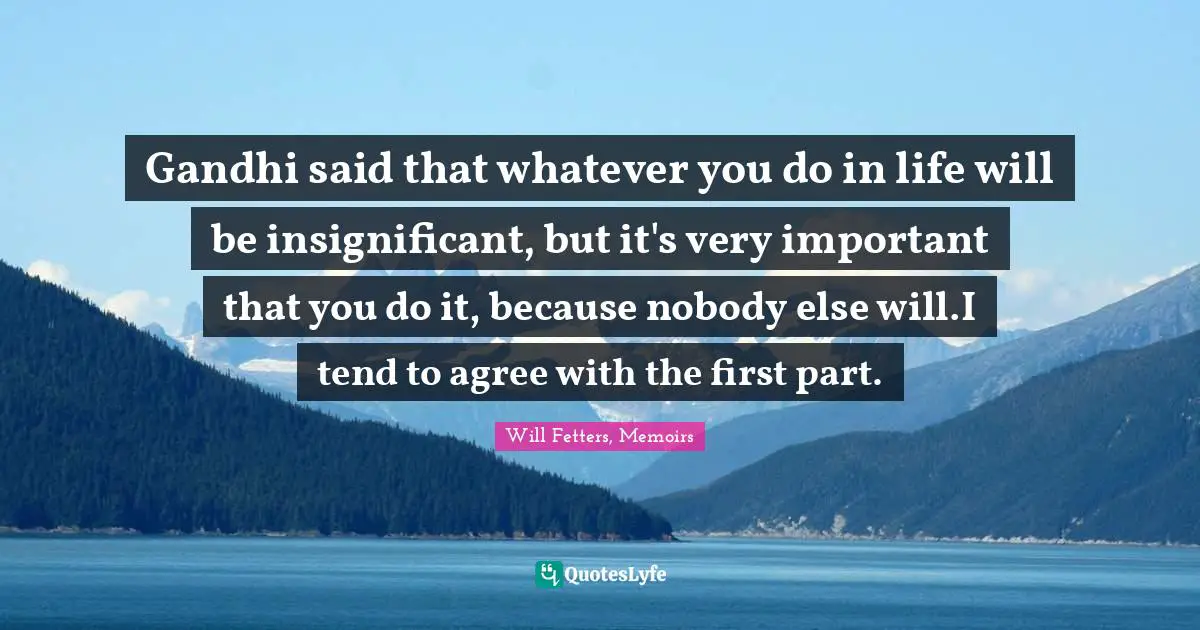 Gandhi said that whatever you do in life will be insignificant, but it's very important that you do it, because nobody else will.I tend to agree with the first part.