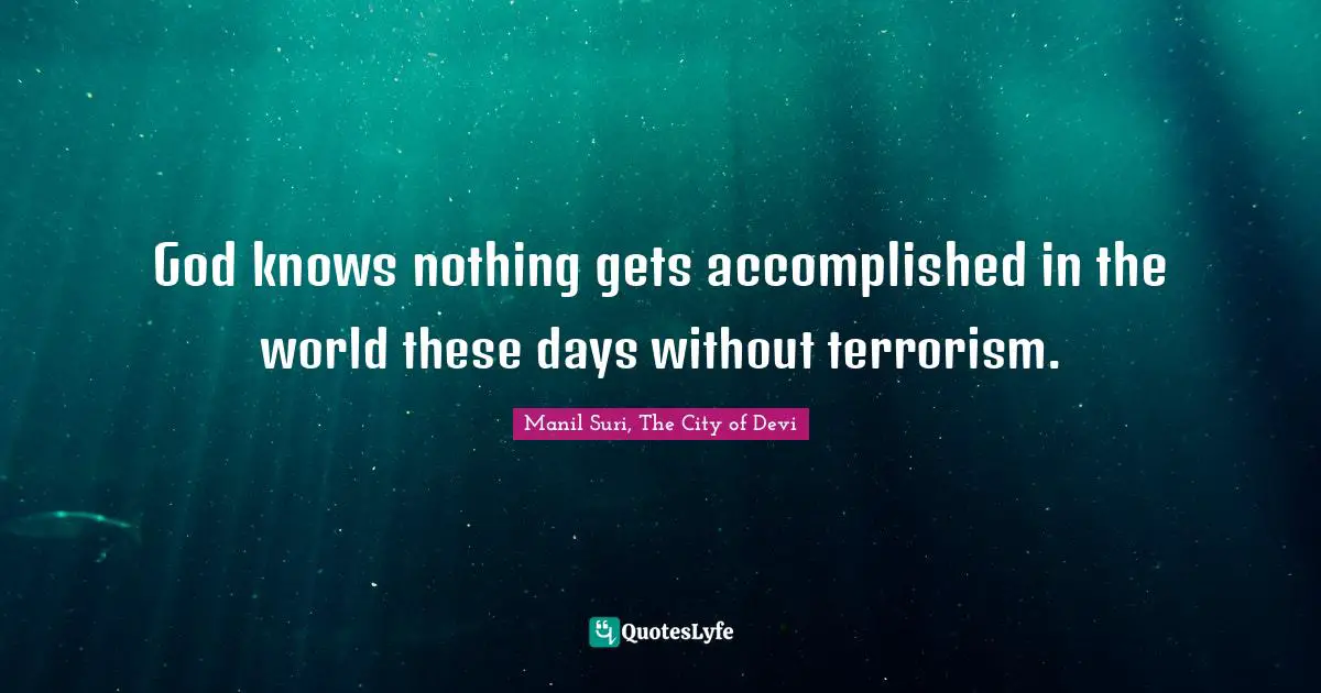 God knows nothing gets accomplished in the world these days without terrorism.