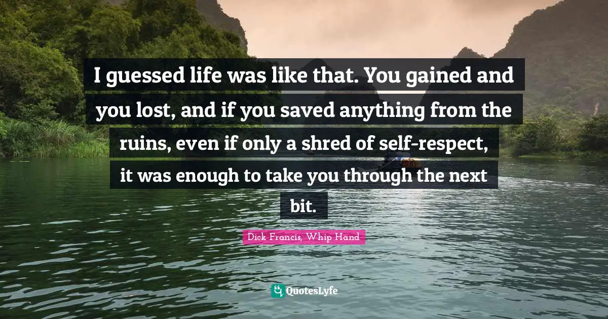 I guessed life was like that. You gained and you lost, and if you saved anything from the ruins, even if only a shred of self-respect, it was enough to take you through the next bit.