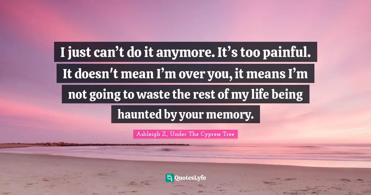 I just can’t do it anymore. It’s too painful. It doesn't mean I’m over you, it means I’m not going to waste the rest of my life being haunted by your memory.