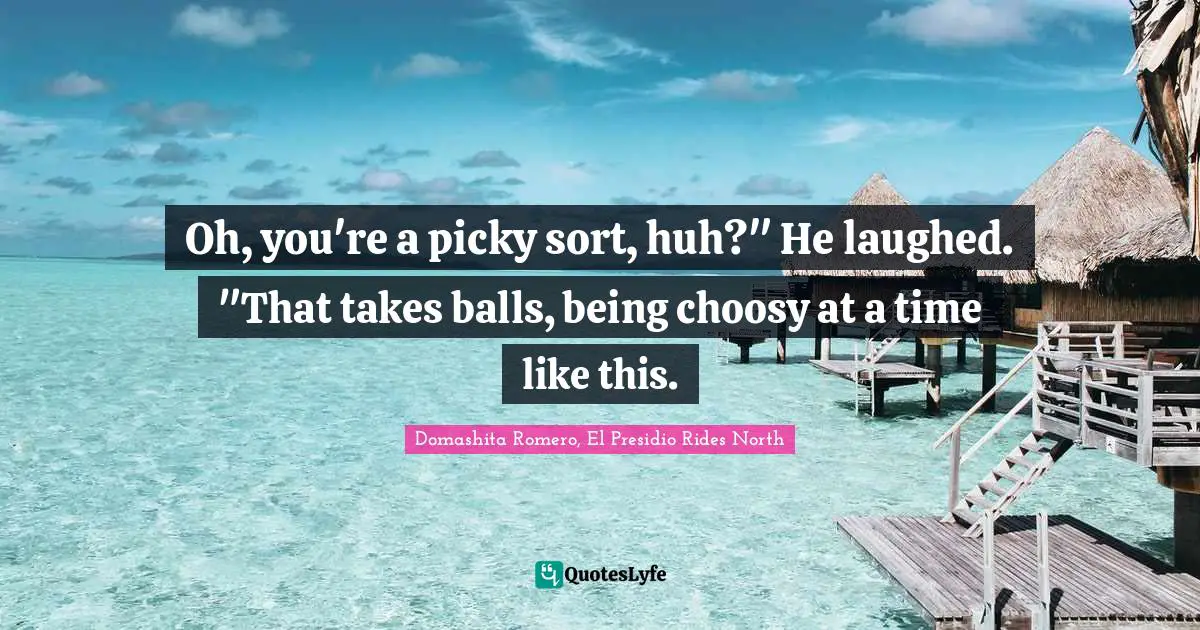 Oh, you're a picky sort, huh?" He laughed. "That takes balls, being choosy at a time like this.
