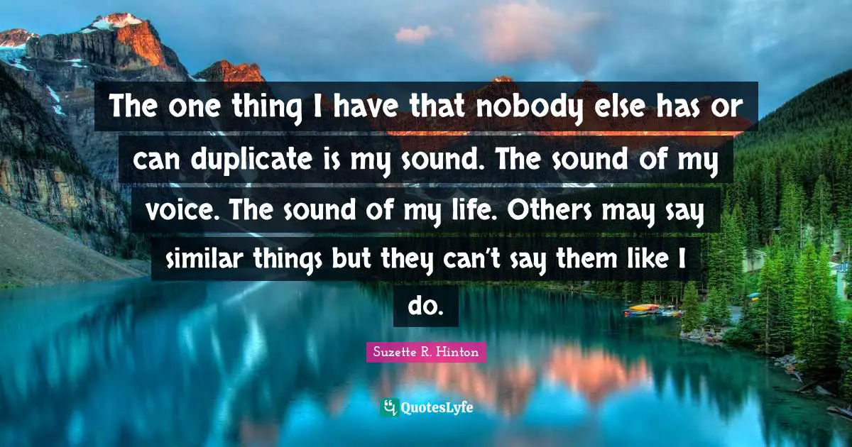 The one thing I have that nobody else has or can duplicate is my sound. The sound of my voice. The sound of my life. Others may say similar things but they can’t say them like I do.