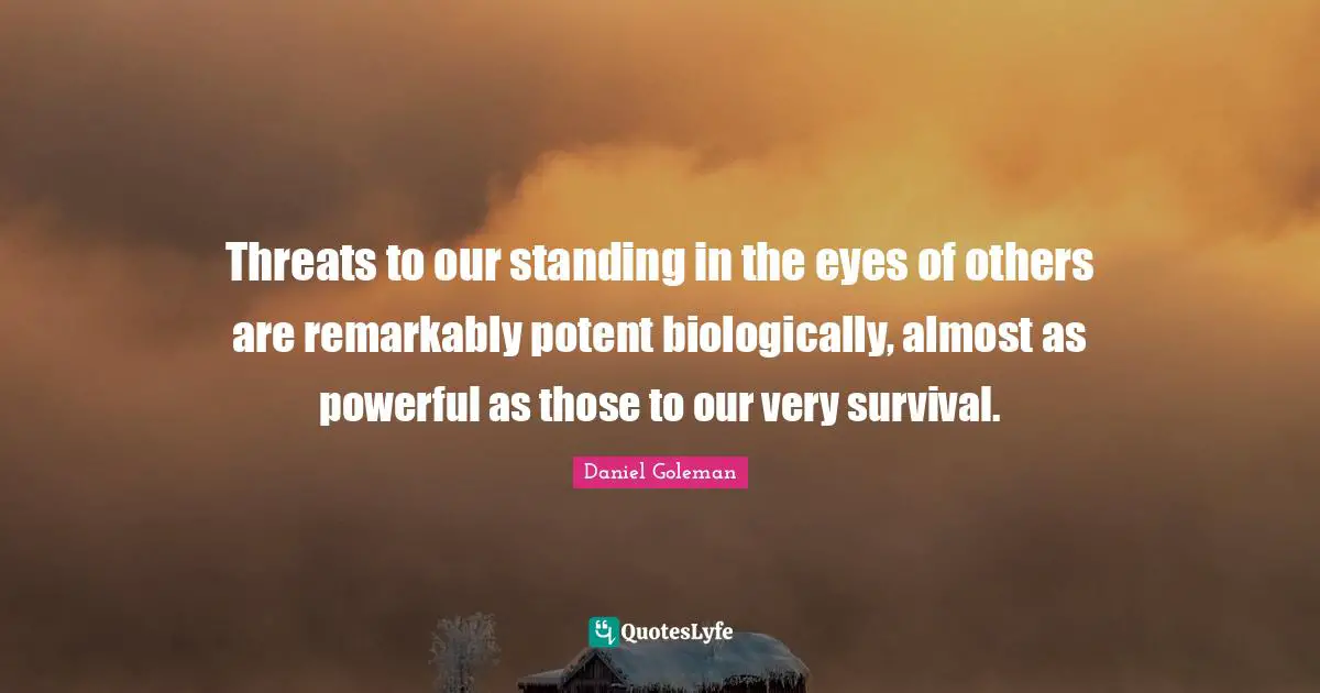 Threats to our standing in the eyes of others are remarkably potent biologically, almost as powerful as those to our very survival.