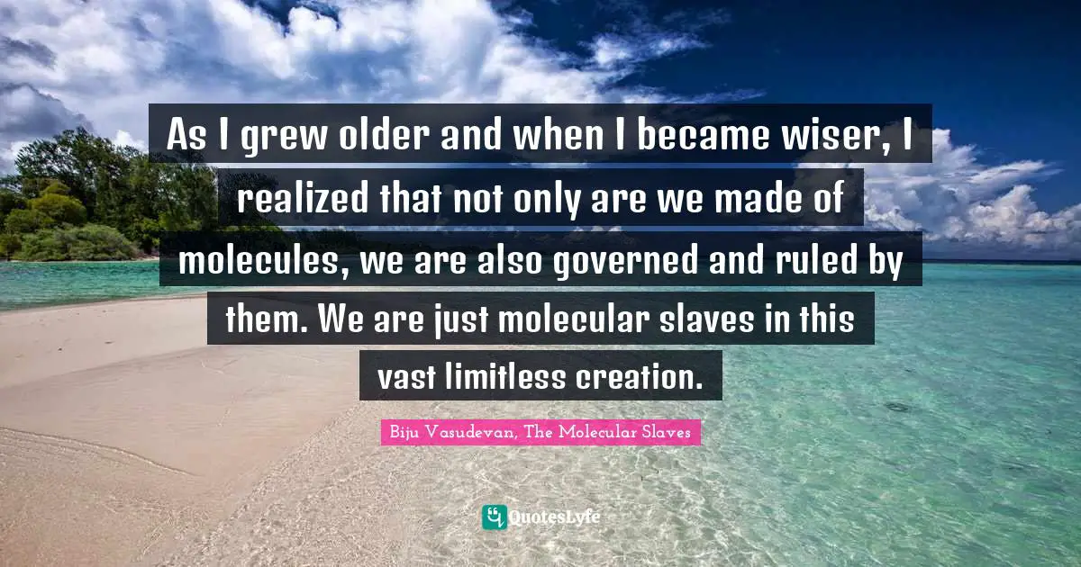 As I grew older and when I became wiser, I realized that not only are we made of molecules, we are also governed and ruled by them. We are just molecular slaves in this vast limitless creation.